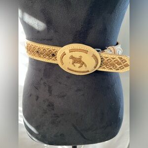 Leather embroidered Charro belt western rodeo kids size 22 handmade in Mexico